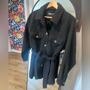 Zara Women's Black Belted Pea Coat